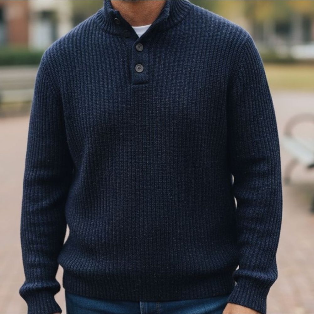 LAGO MADE IN ITALY BLUE WOOL BLEND MEN'S SWEATER SIZE L